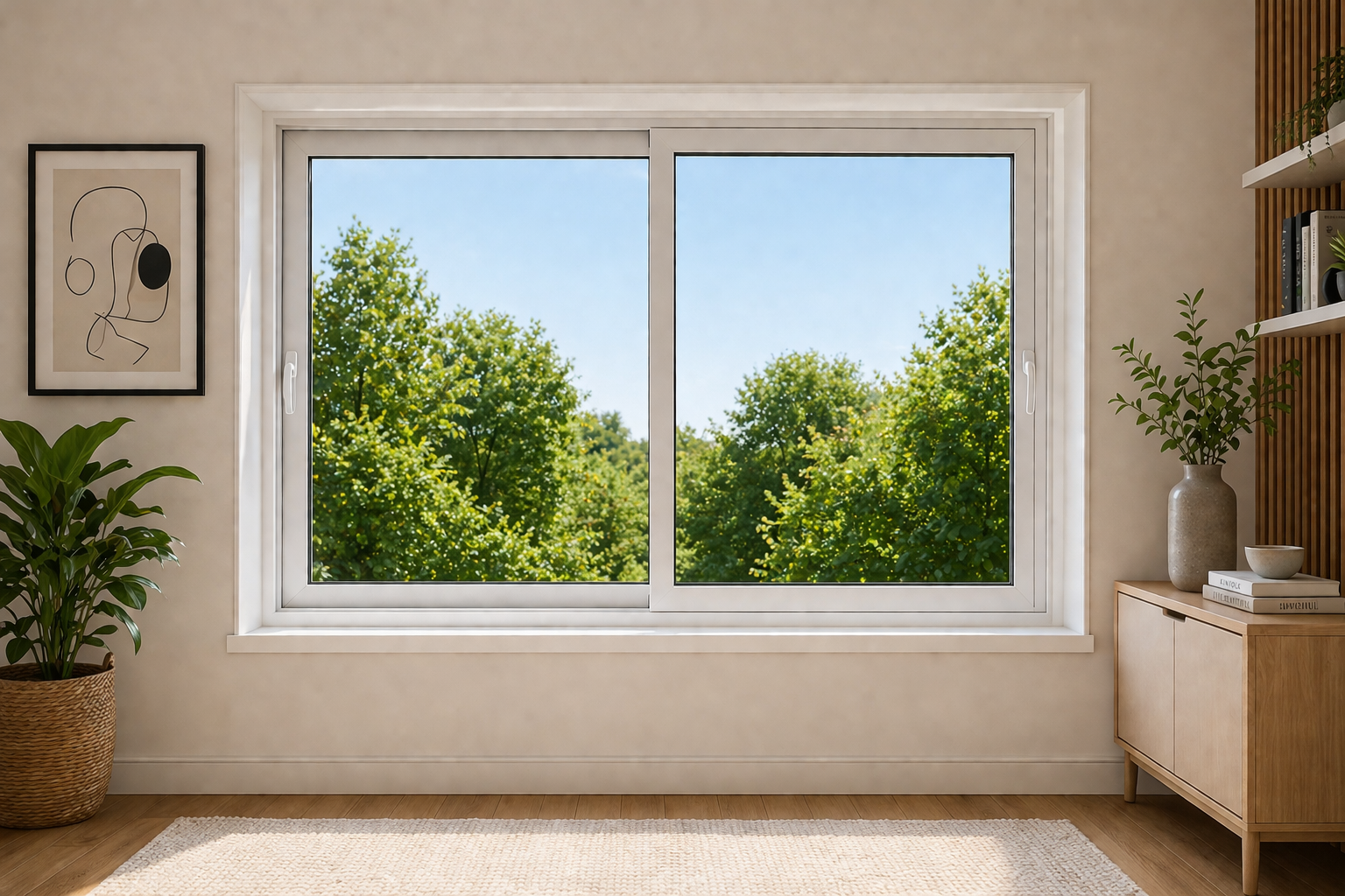 uPVC sliding windows in Coimbatore — space-saving horizontal design ideal for compact homes and apartments in Tamil Nadu